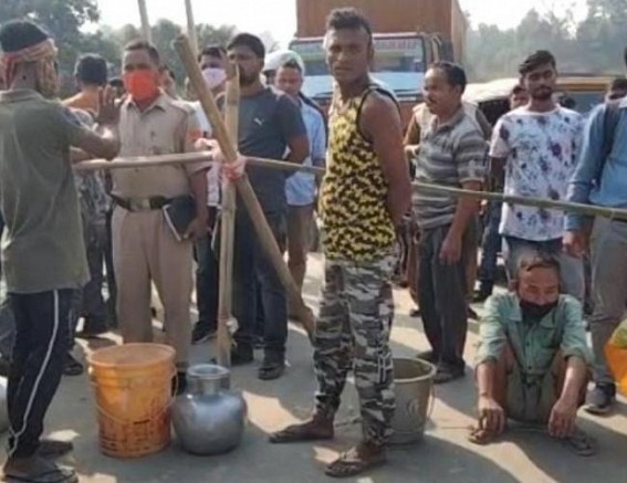 Shortage of Drinking water : Locals blocked the Dharmanagar-Kailashahar road in Chinibagan area of Kailashahar